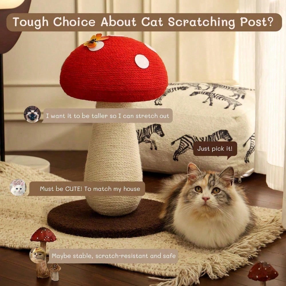 Mushroom Cat Scratching Post - Unique Sisal Design, No Assembly Needed