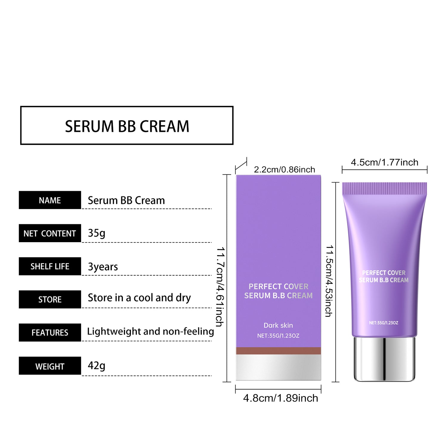 Moisturizing BB Cream for Dark Skin - 35g Natural Flawless Base Makeup