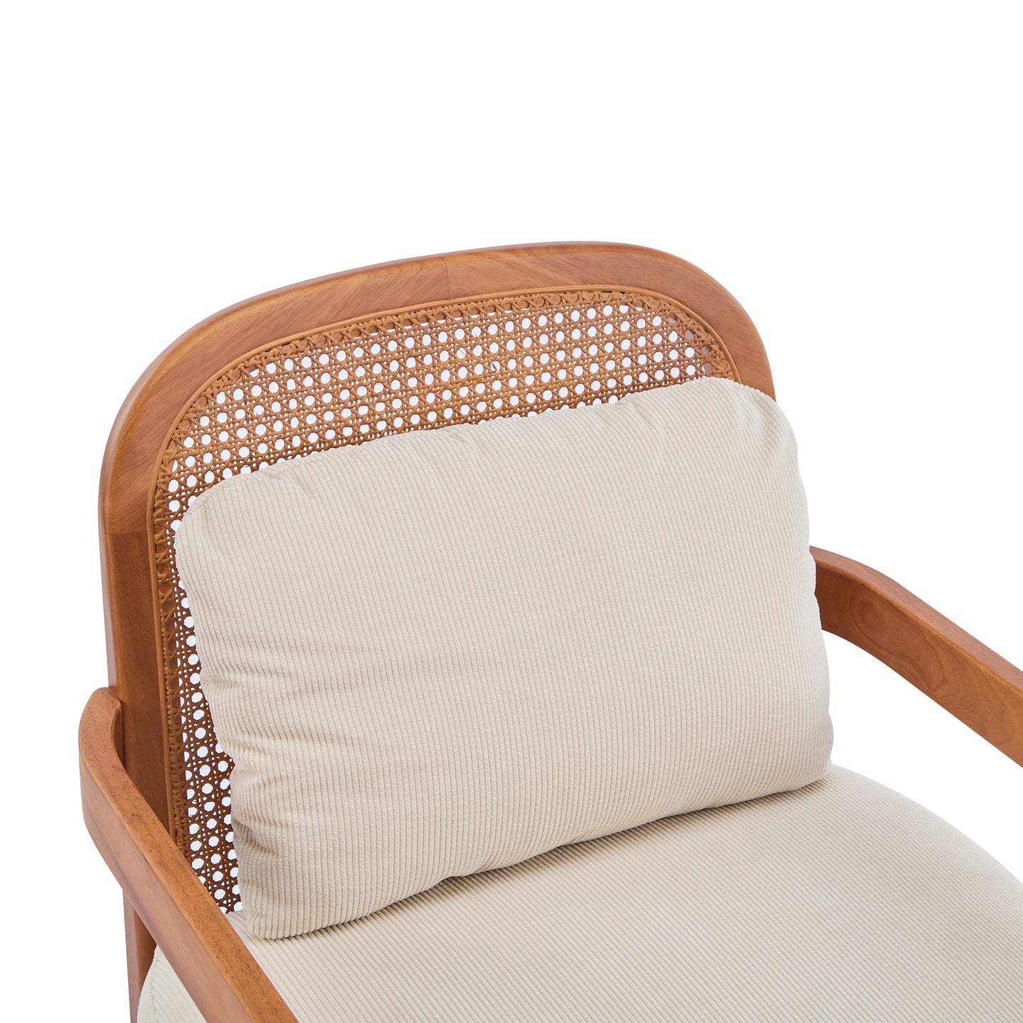 Mid-Century Modern Accent Chair Set - Solid Wood & Rattan, Beige