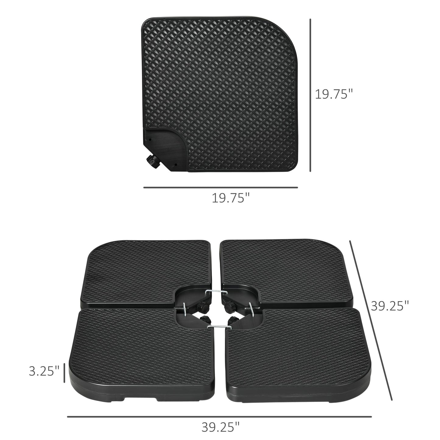 Cantilever Umbrella Base Weights - 4PCs Heavy Duty HDPE, Black
