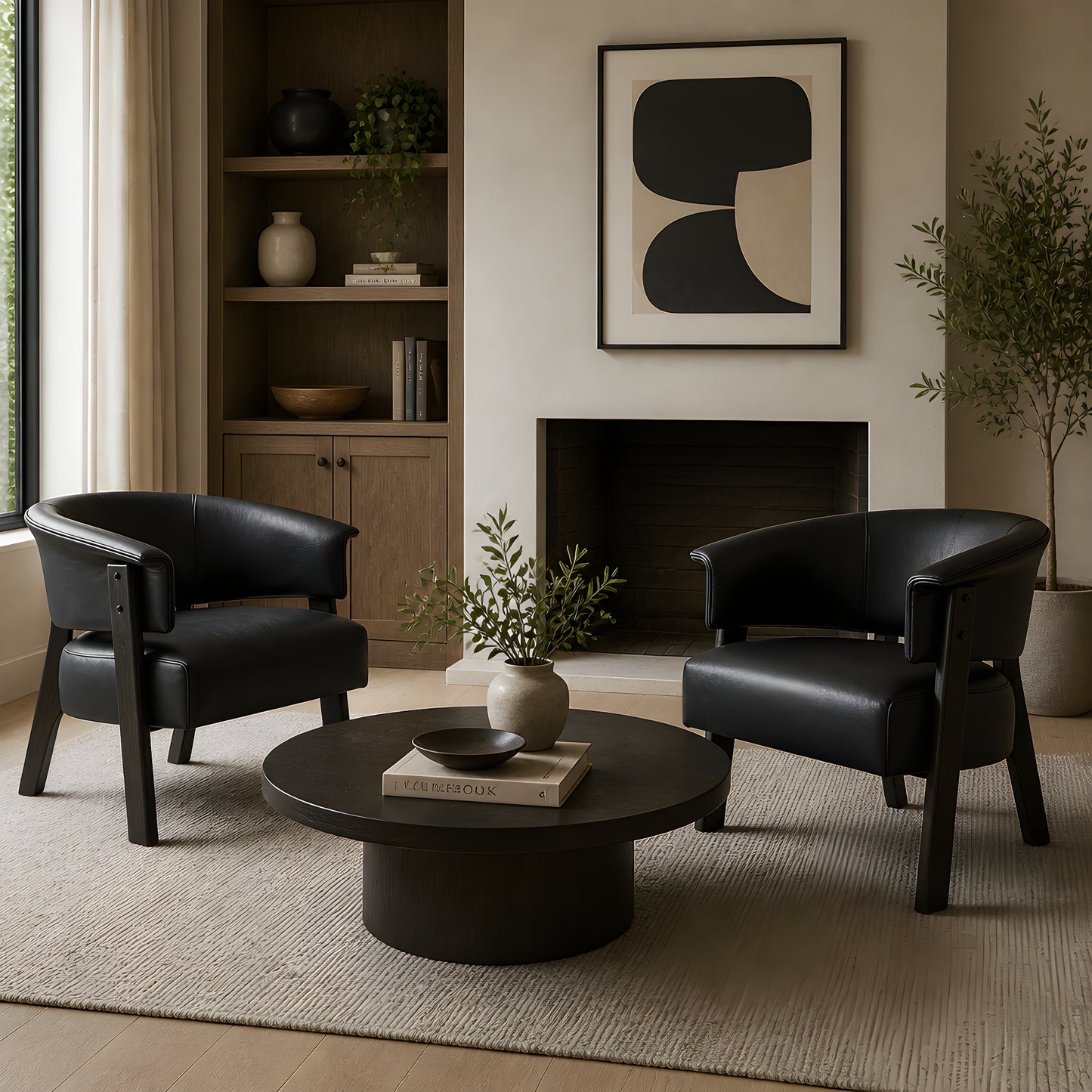 Faux Leather Wingback Accent Chairs Set of 2 - Black