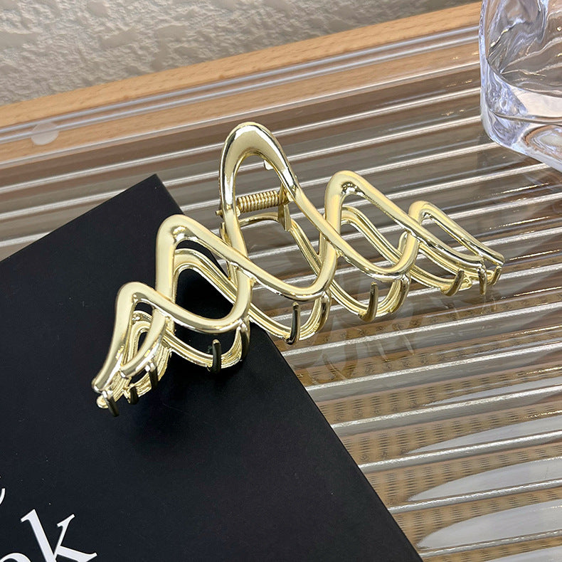Metal Wave Clasp Hair Clip - Large Back Scoop Style, Alloy Hair Accessory