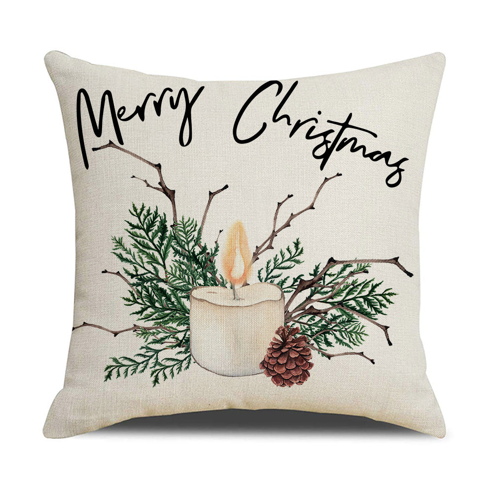 Watercolor Christmas Pillow Cover - Linen Fabric, Modern Holiday Decor