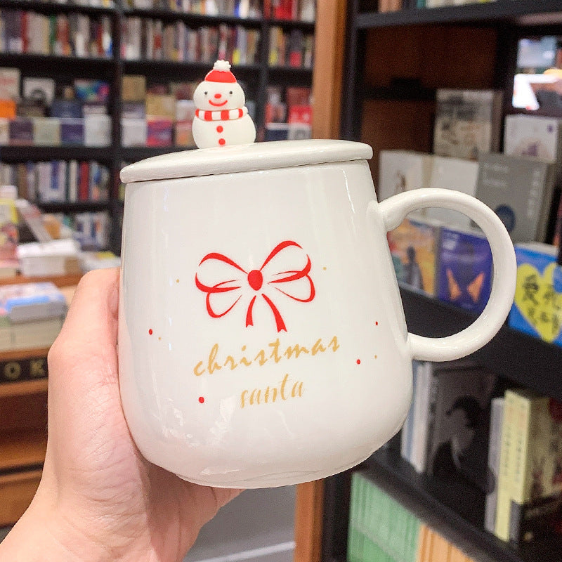 Ceramic Coffee Mug with Lid and Spoon - Nordic Style, 450ml, Christmas Variants