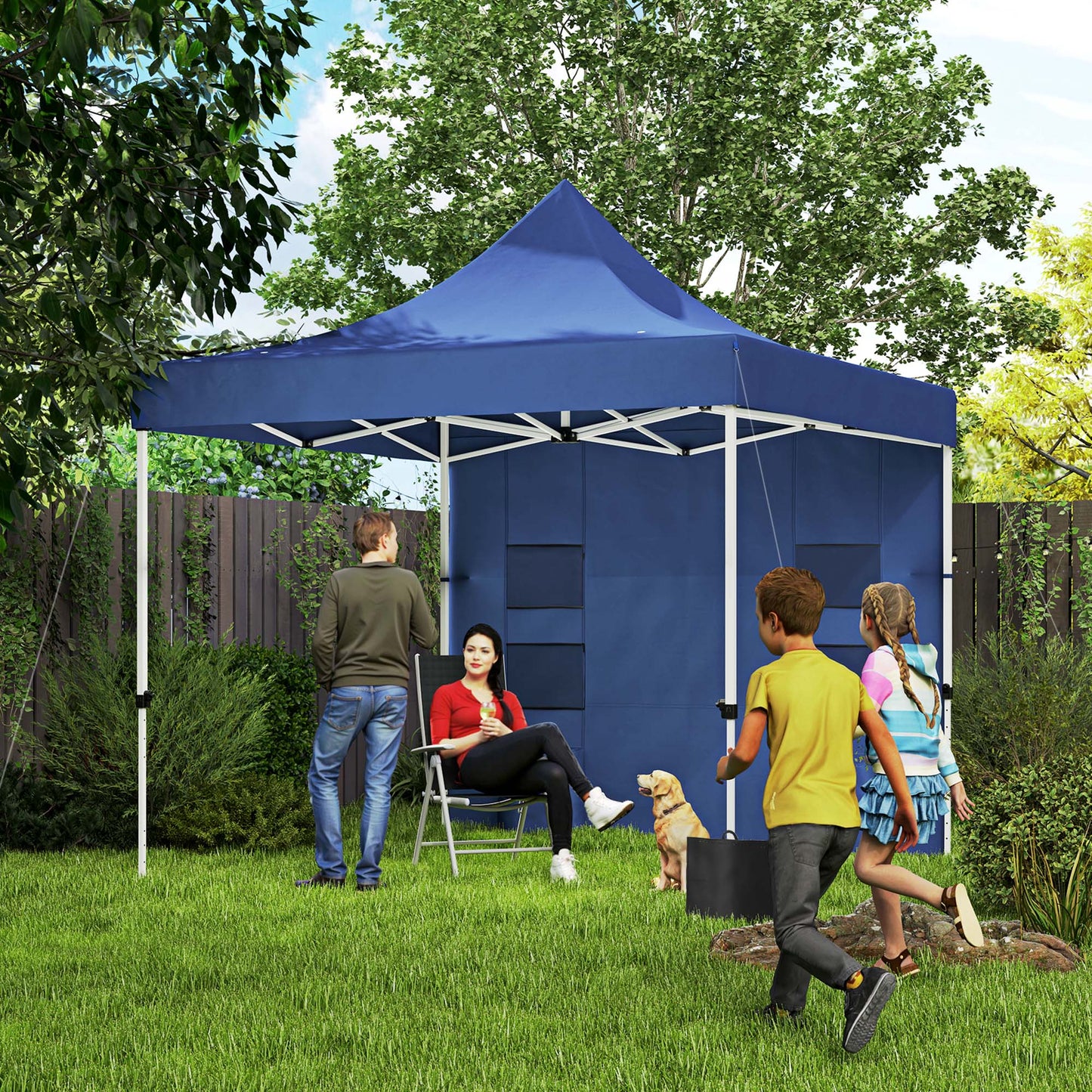 10x10 Heavy Duty Pop Up Canopy Tent with Sidewall - Dark Blue
