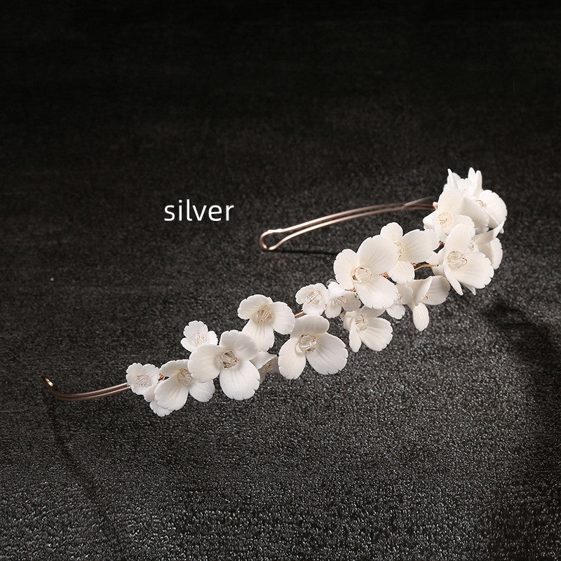 White Ceramic Flower Crown Headband for Women - Handmade Hair Accessory