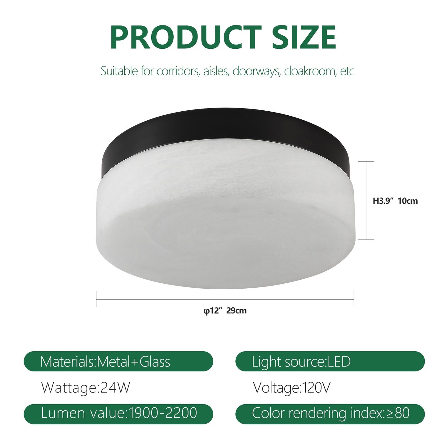 12-Inch LED Ceiling Light 24W Flush Mount Round Low Profile Fixture for Bedroom & Living Room Black