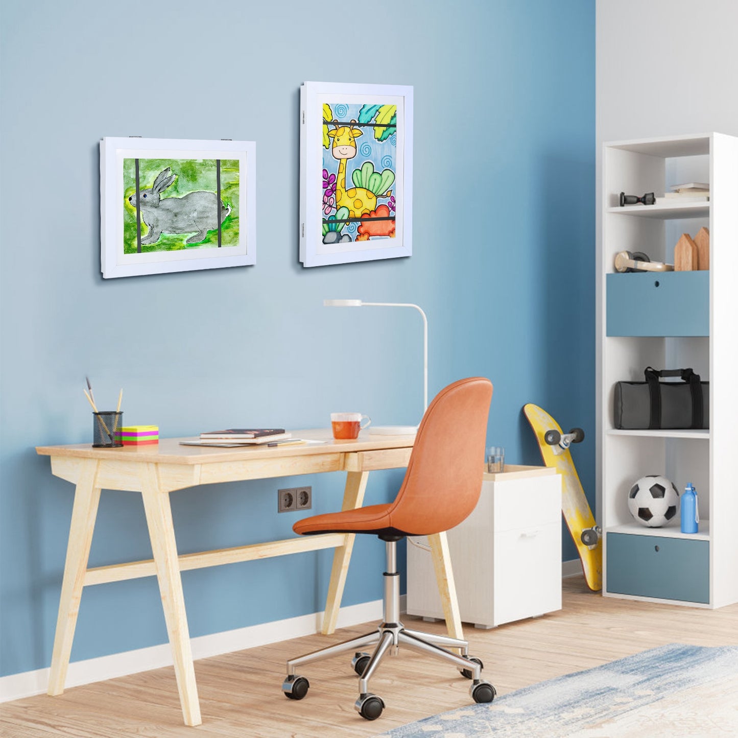 Kids Art Frame - Front Opening Wooden Display for Artwork Storage
