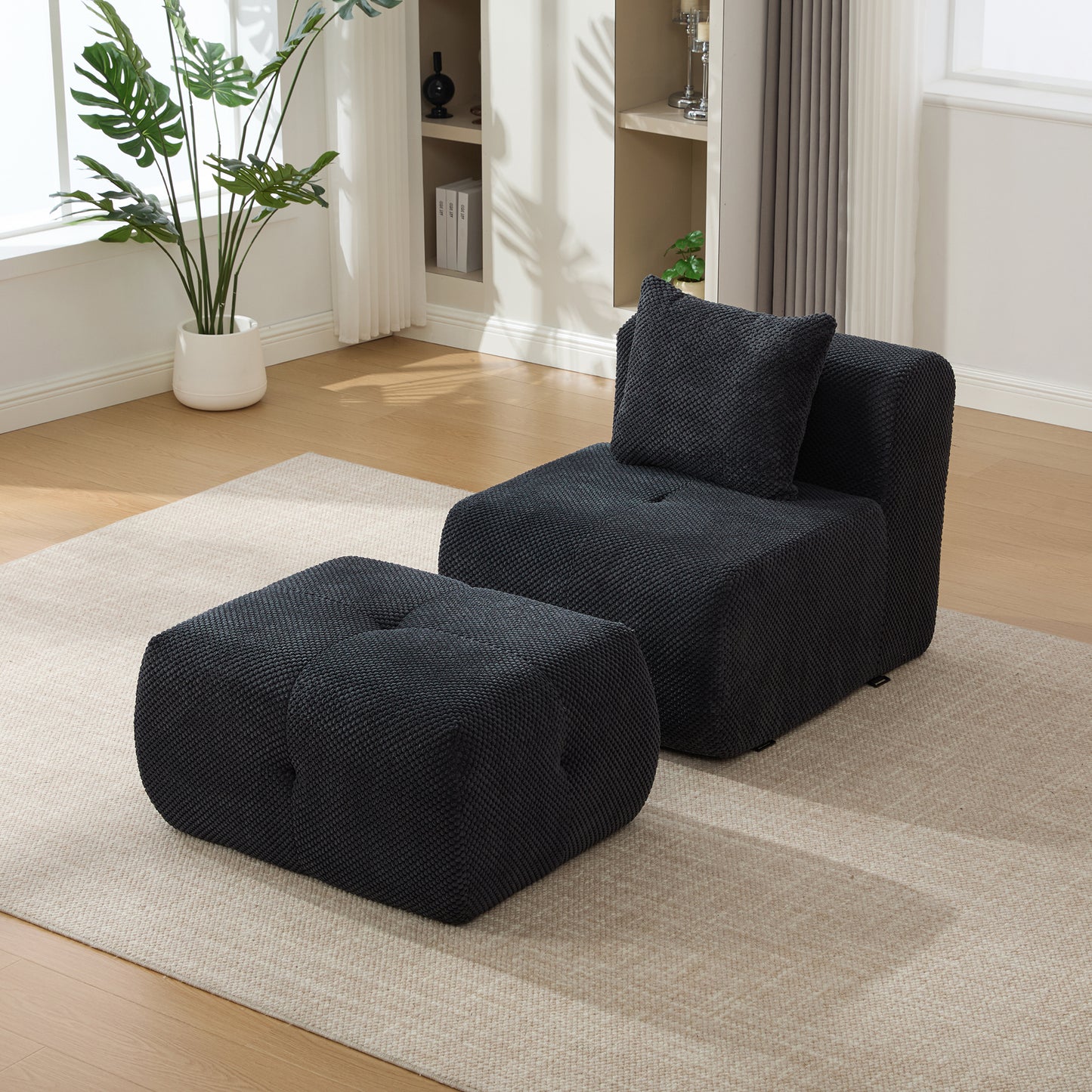 31" Modular Cloud Armless Accent Chair with Ottoman Set - Charcoal