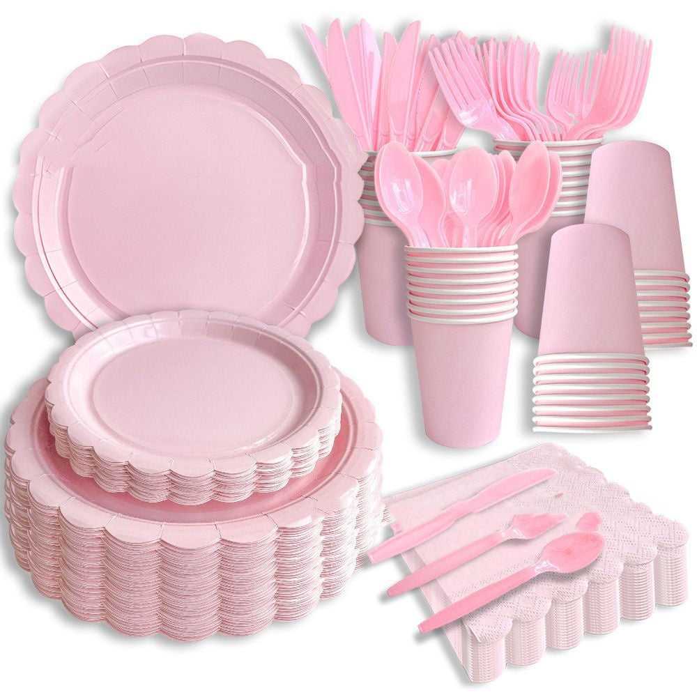 Disposable Party Tableware Set with Lace Accents for Birthdays - 175 Pieces