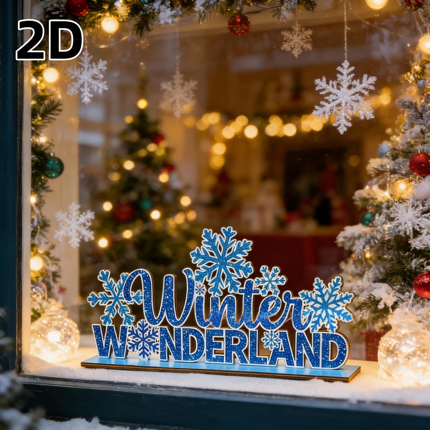 Wooden Snowflake and Snowman Ornaments Set - Blue Holiday Decor 20x10cm