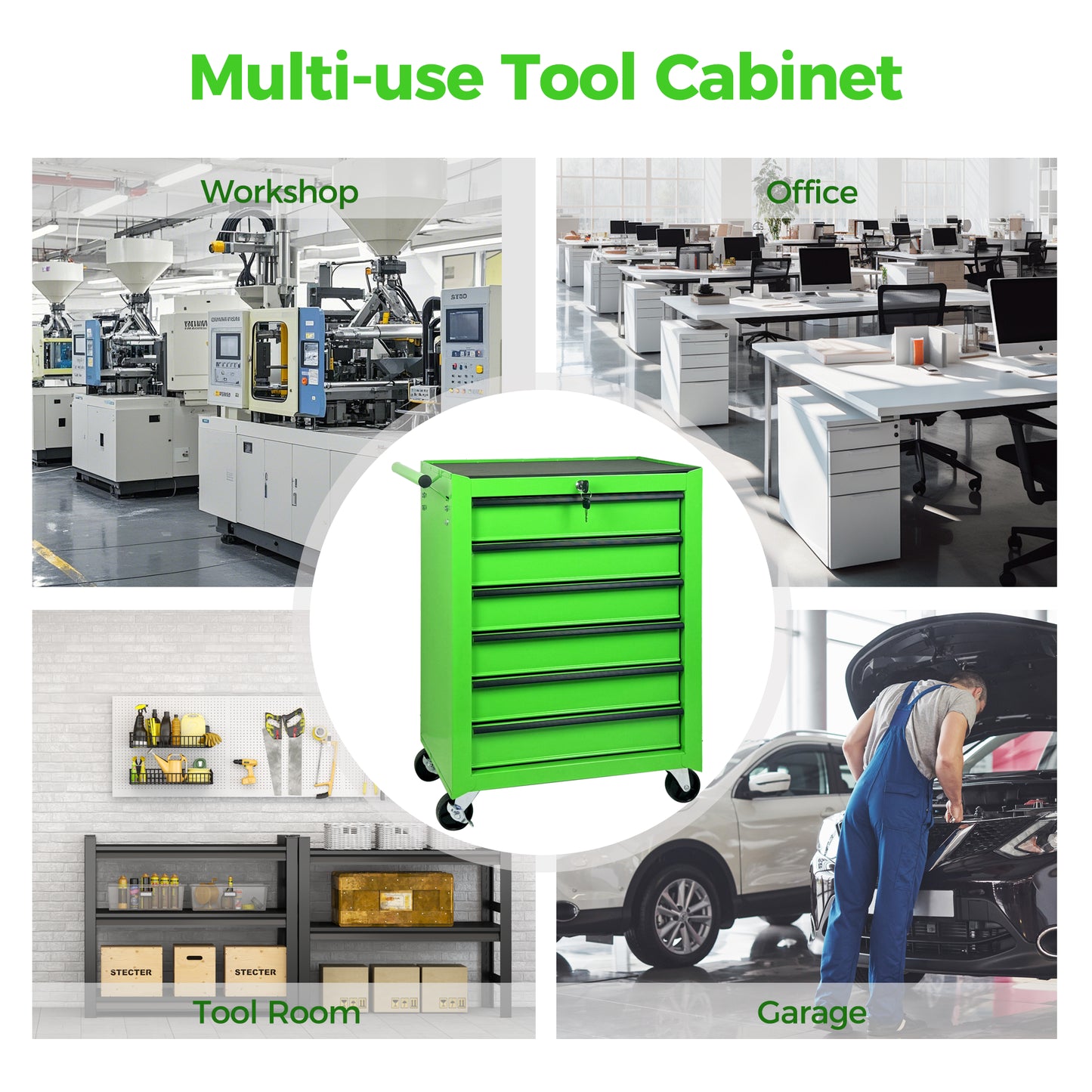 20-Inch Steel Rolling Tool Chest with 6 Drawers and Ball Bearing Slides - Green