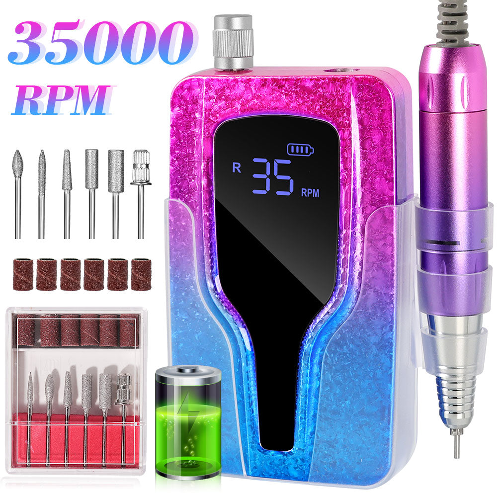 Professional Cordless Electric Nail Drill - 45000 RPM Rechargeable E-File - Purple
