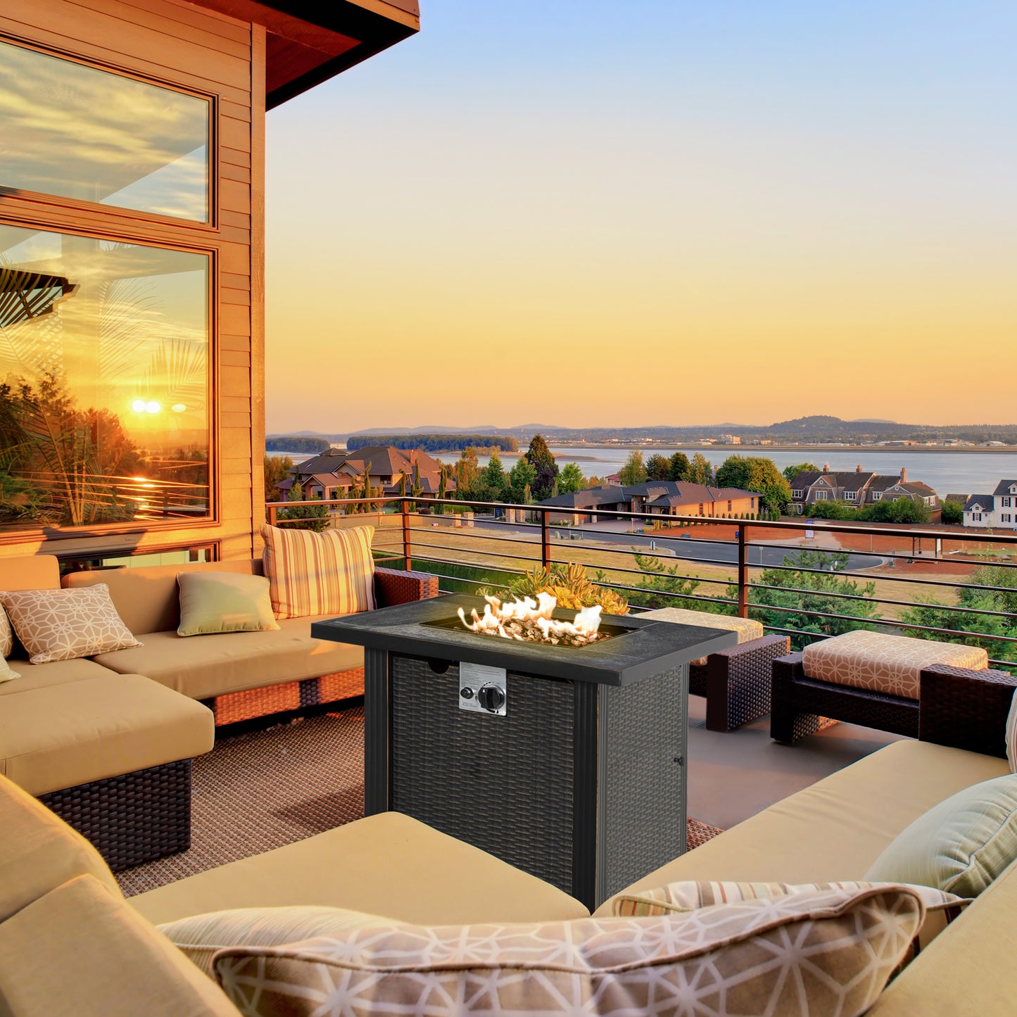 30 Inch Outdoor Propane Gas Fire Pit Table - 50,000 BTU, Black