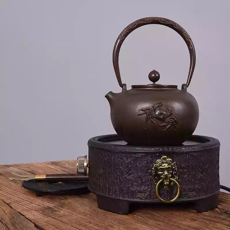 Cast Iron Embroidered Teapot - Traditional Chinese Style, 1.2L for Tea & Boiling Water