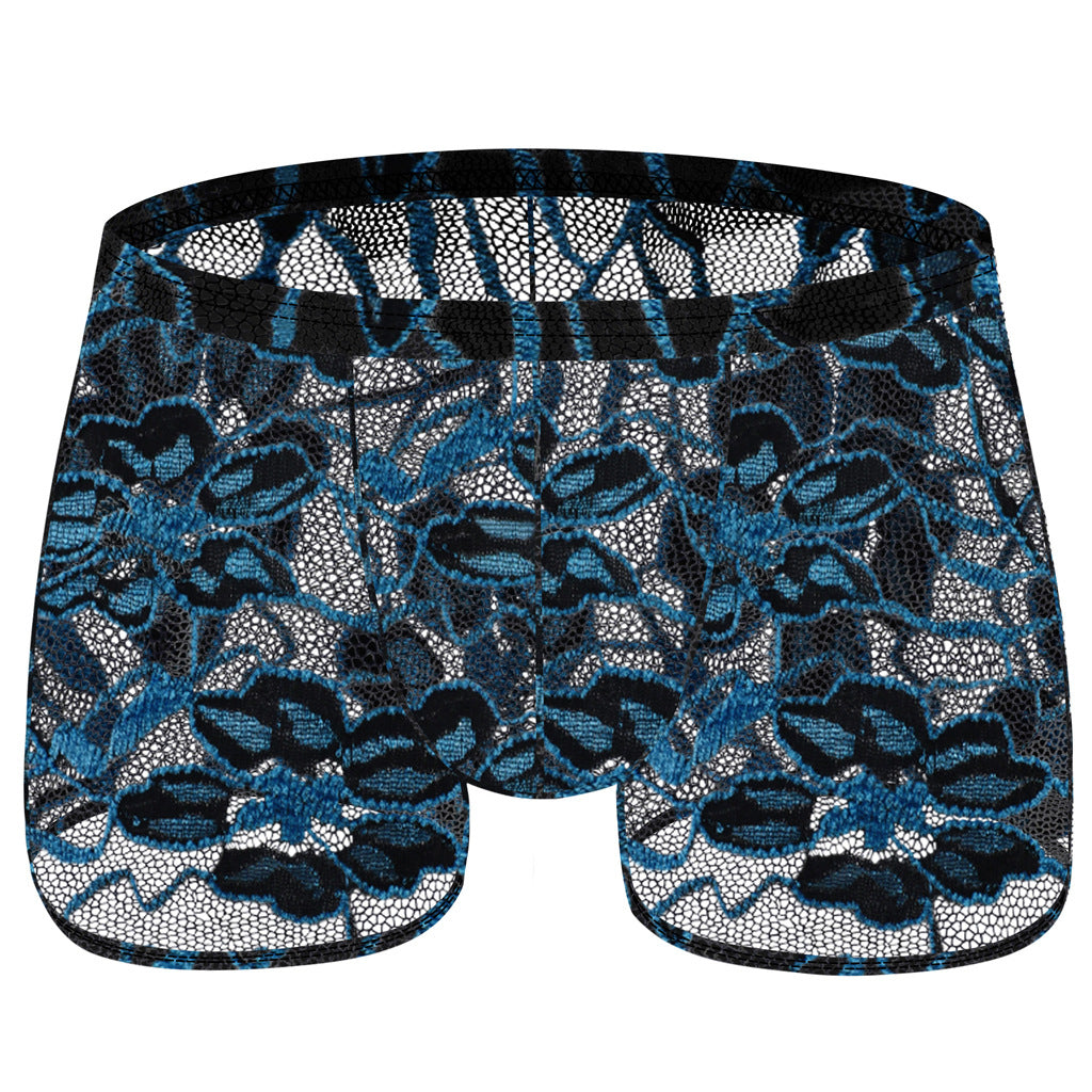 Men's Lace Mesh Boxers - Translucent Loungewear Bottoms for Men