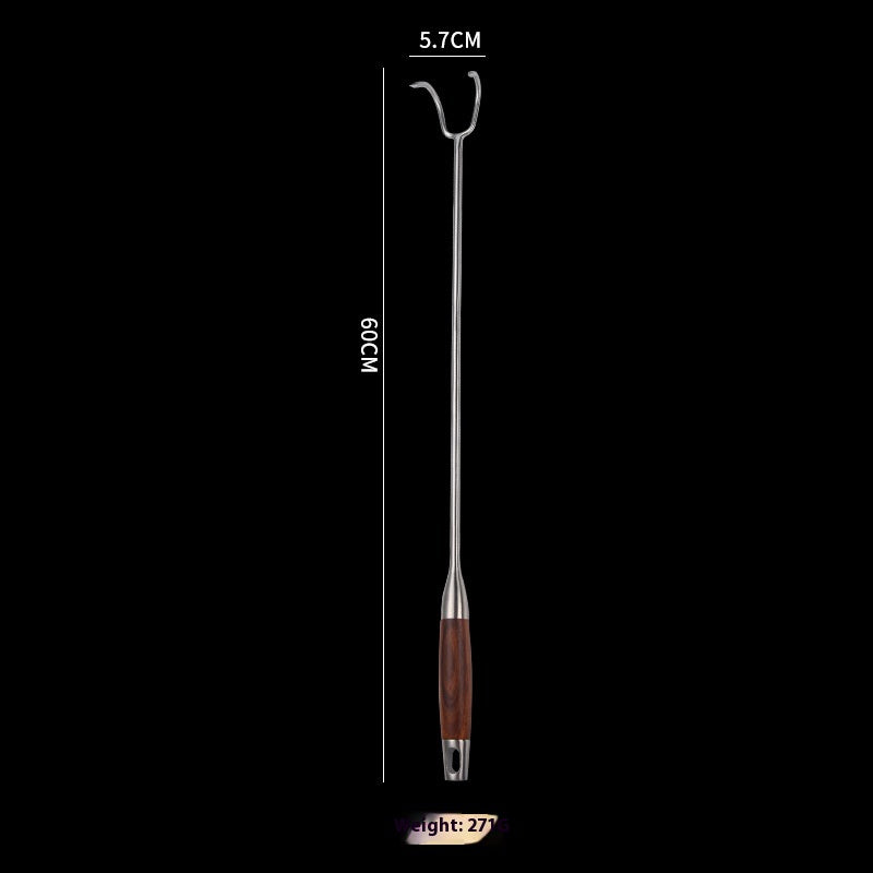 Stainless Steel Meat Hook with Wooden Handle - Kitchen & Food Prep Tool
