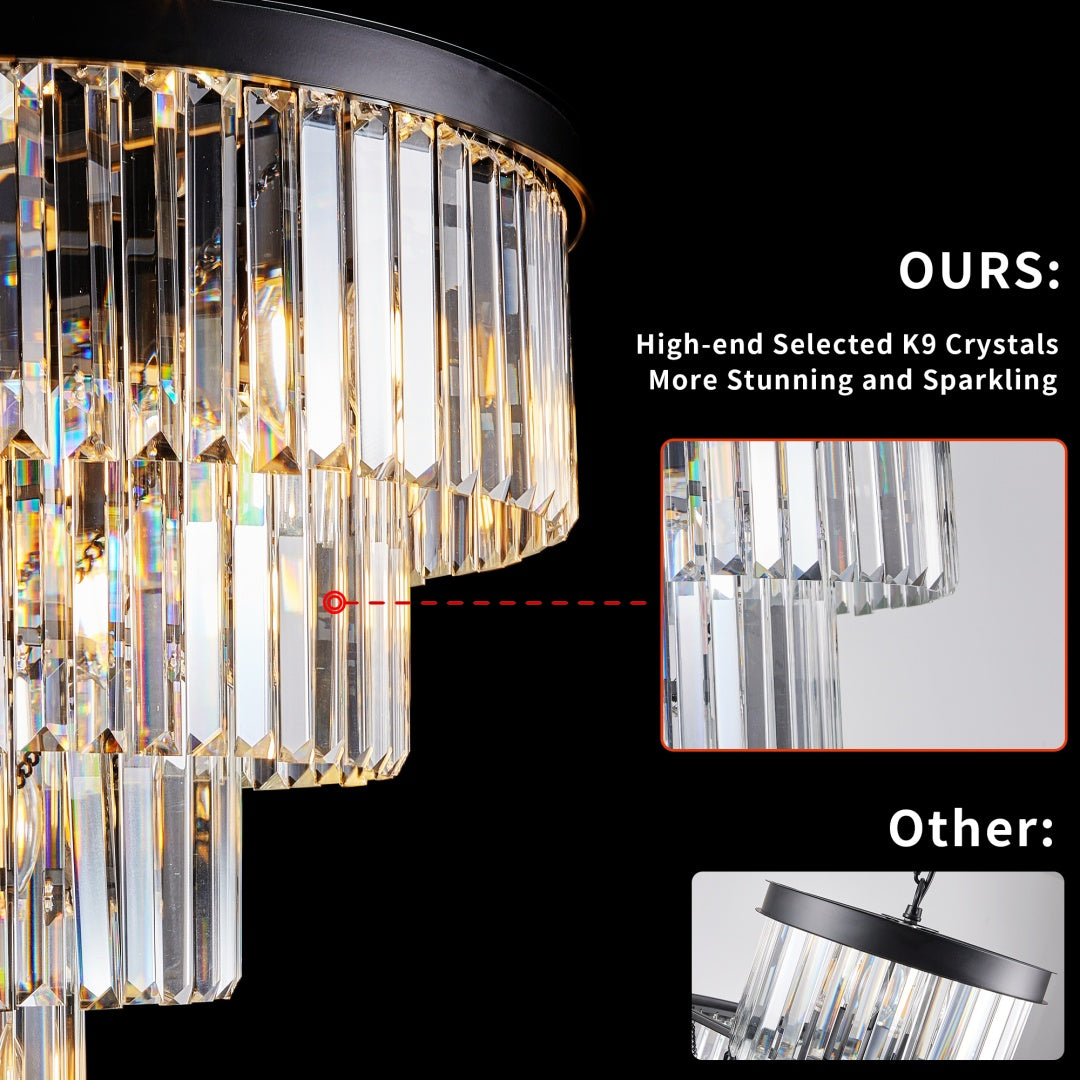 Elegant Black Crystal Chandelier - 4 Tier Modern Lighting Fixture