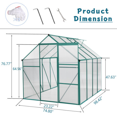 6x8 ft Outdoor Greenhouse with Aluminum Frame & Sliding Door