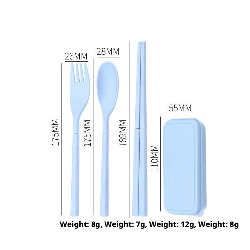 Foldable Blue Dinnerware Set with Spoon, Fork & Chopsticks - Space-Saving