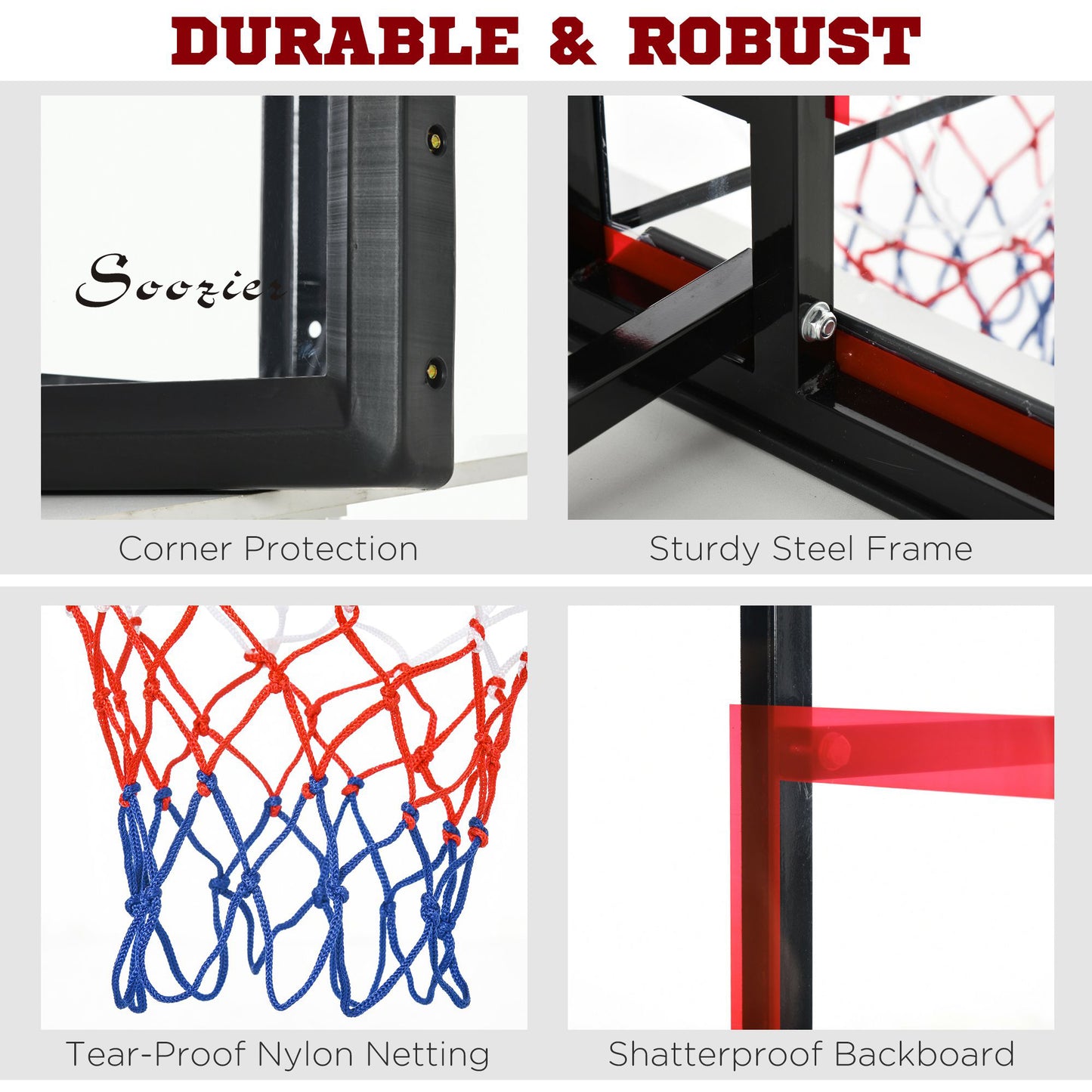 Wall Mounted Basketball Hoop with 43" Shatterproof Backboard - Outdoor Use