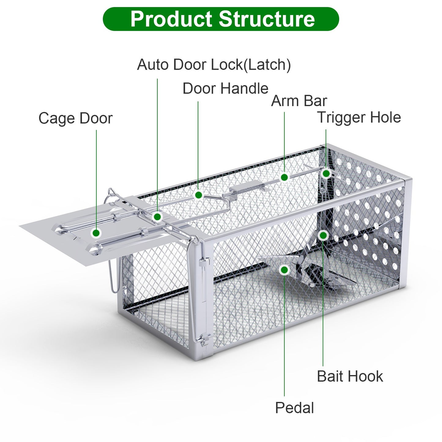Humane Rat Trap Cage - Stainless Steel Rodent Trap for Indoor & Outdoor Use