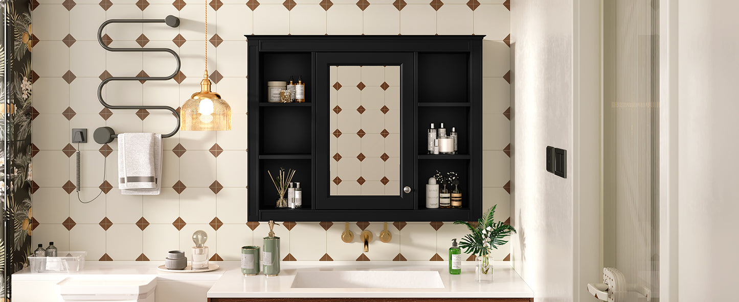 35'' x 28'' Wall Mounted Medicine Cabinet with Mirror - Black