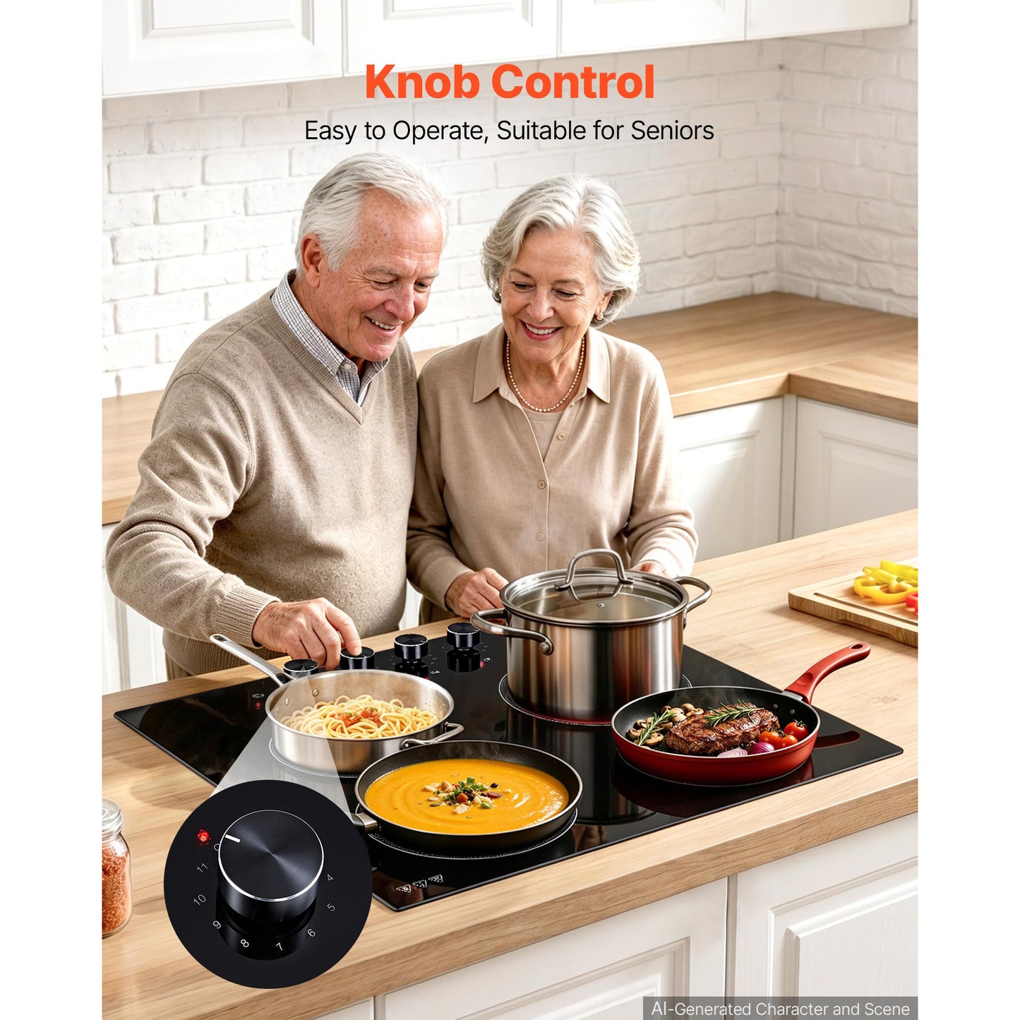 24-Inch Electric Cooktop with 4 Burners 6000W, Ceramic Built-In Stove, 11 Power Levels