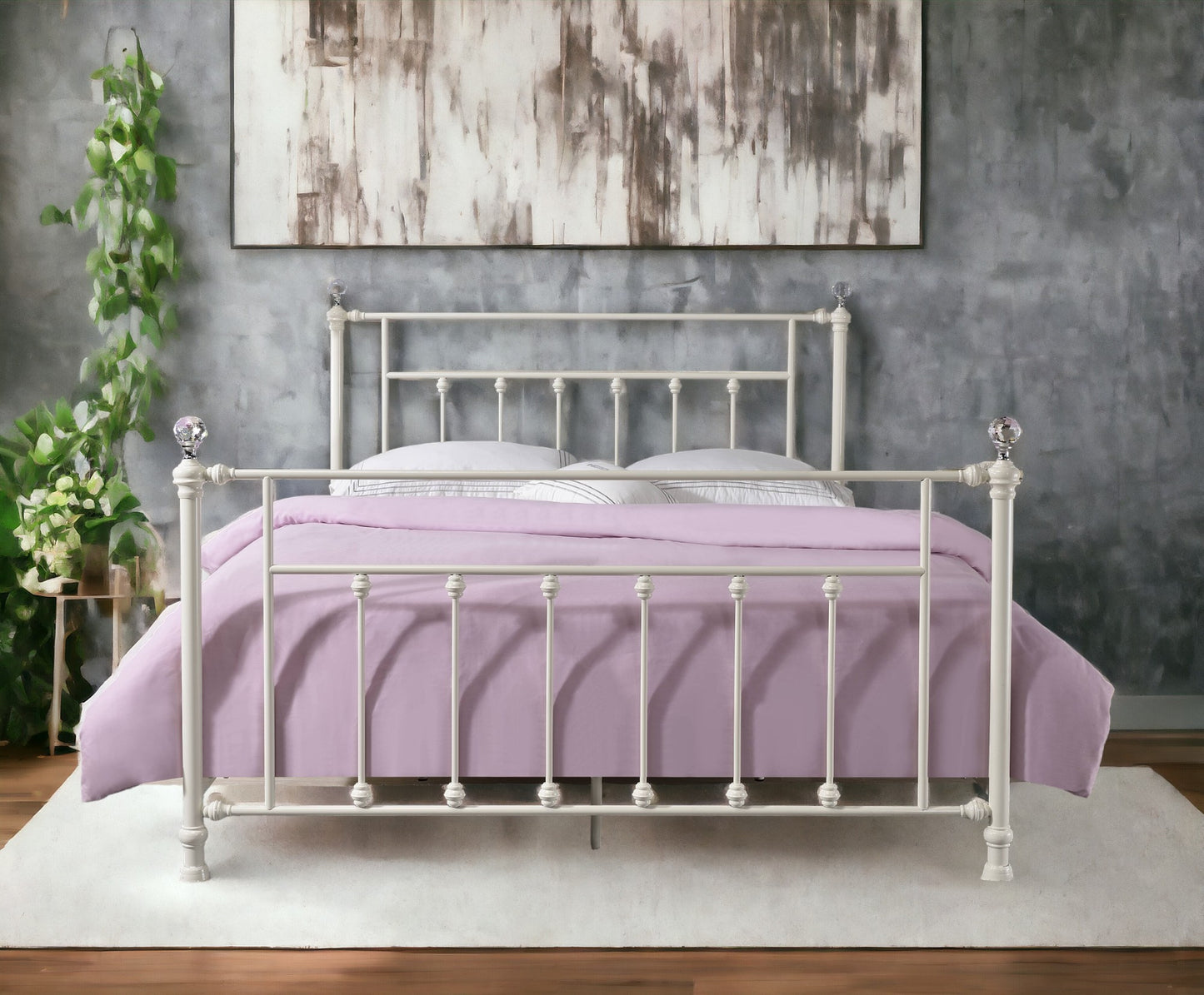 Comet White Finish Full Bed with Sturdy Metal Frame