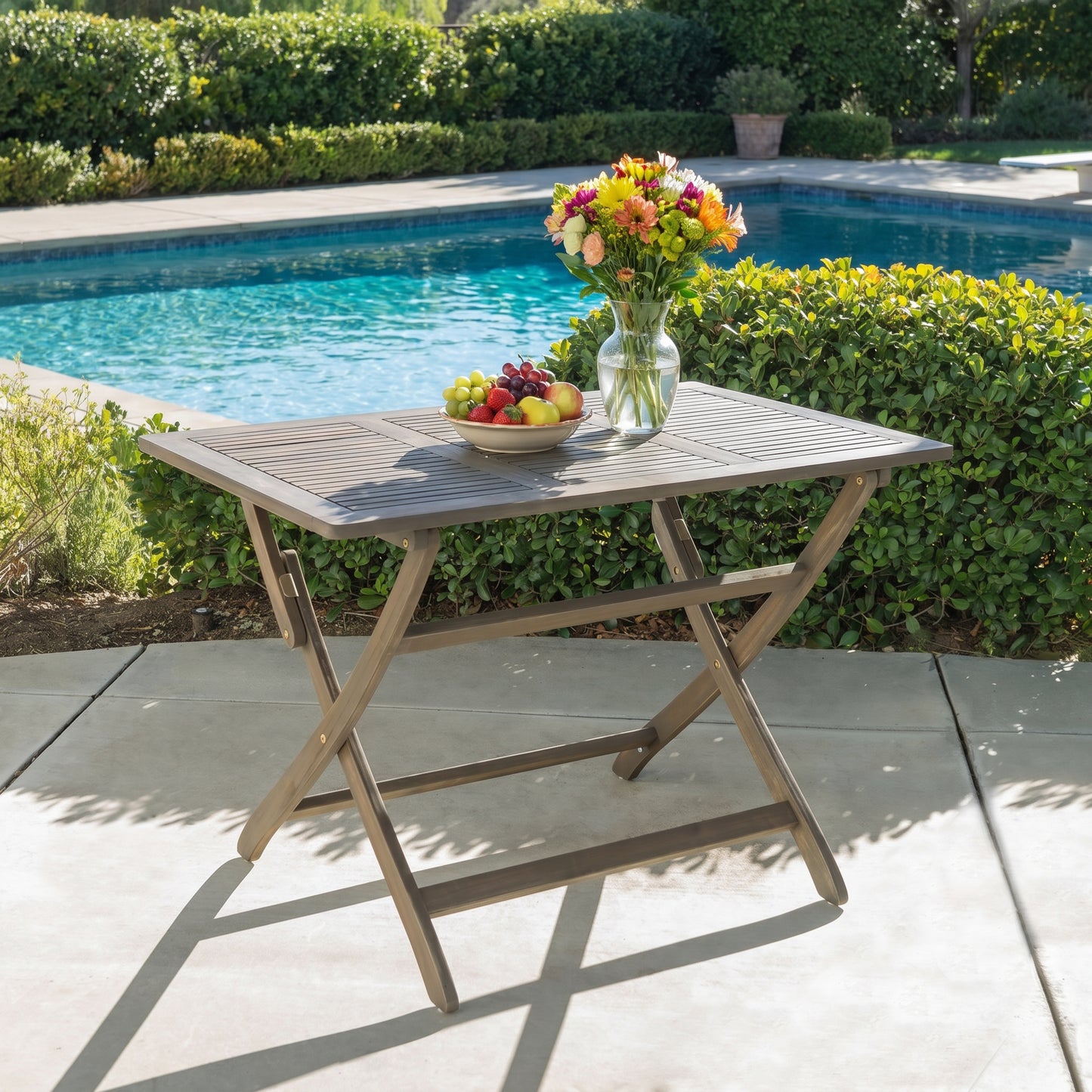 43.5'' Foldable Outdoor Table - Grey Acacia Wood