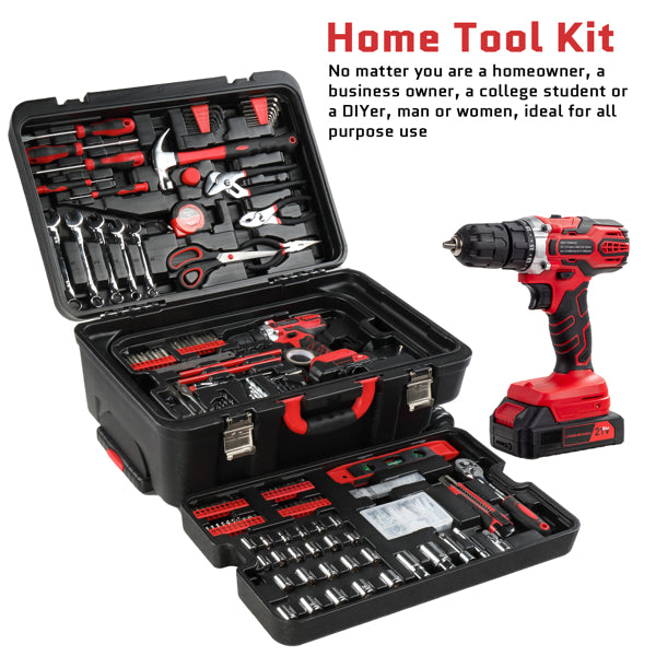 599-Piece Power Tool Set with 21V Cordless Drill and Rolling Toolbox