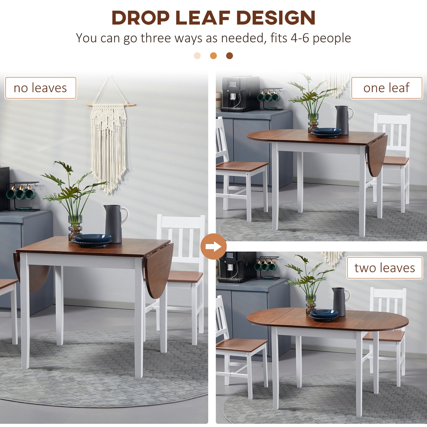 55" Drop Leaf Kitchen Table - Brown Pinewood for Small Spaces