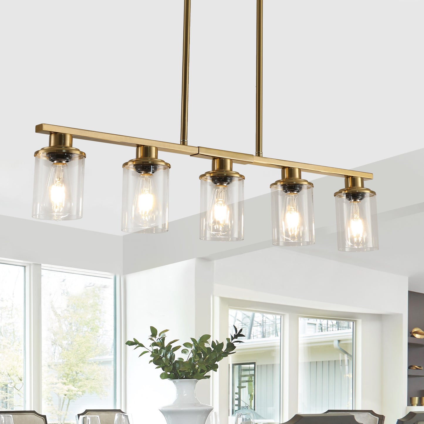Modern Industrial 5-Light Chandelier - Golden Metal Frame