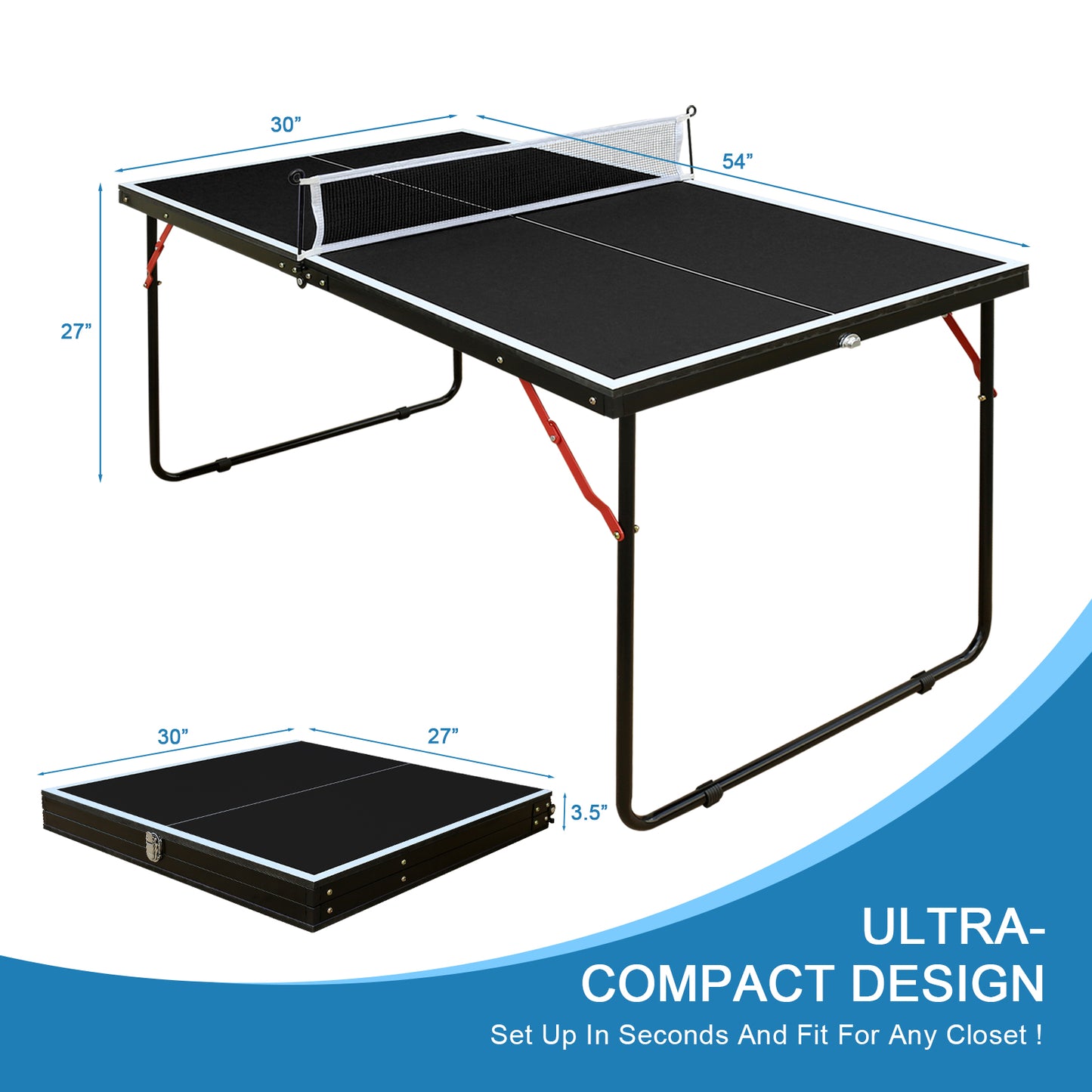 4.5ft Foldable Black Table Tennis Table Set with Net & Paddles