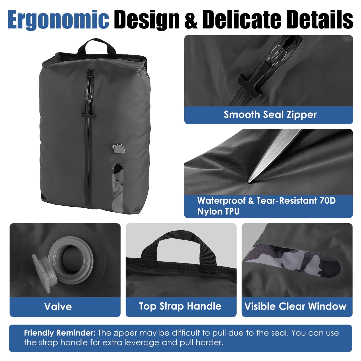 2Pcs 17L Vacuum Bags With Pump Clear Window Handle IP67 Waterproof