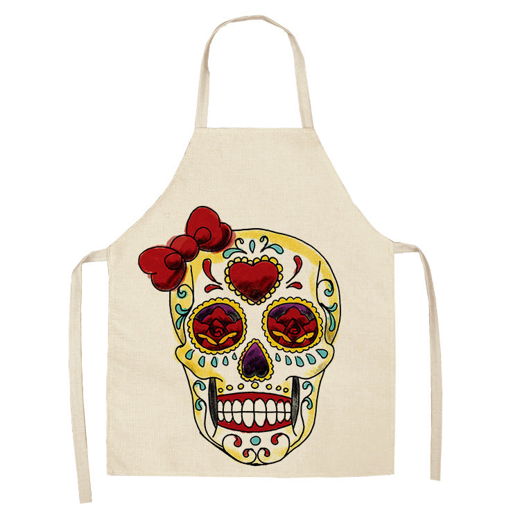 Cotton and Linen Skull Apron - Modern Kitchen Cooking Tool, 68x55cm