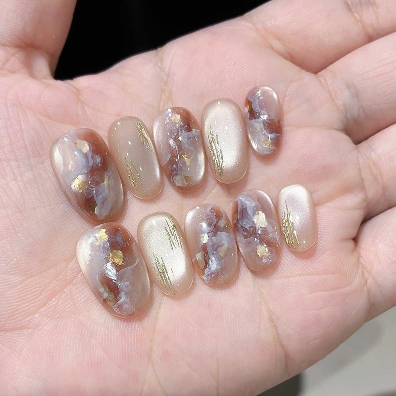 Short Ellipse Nail Art Kit - Gold Foil Design
