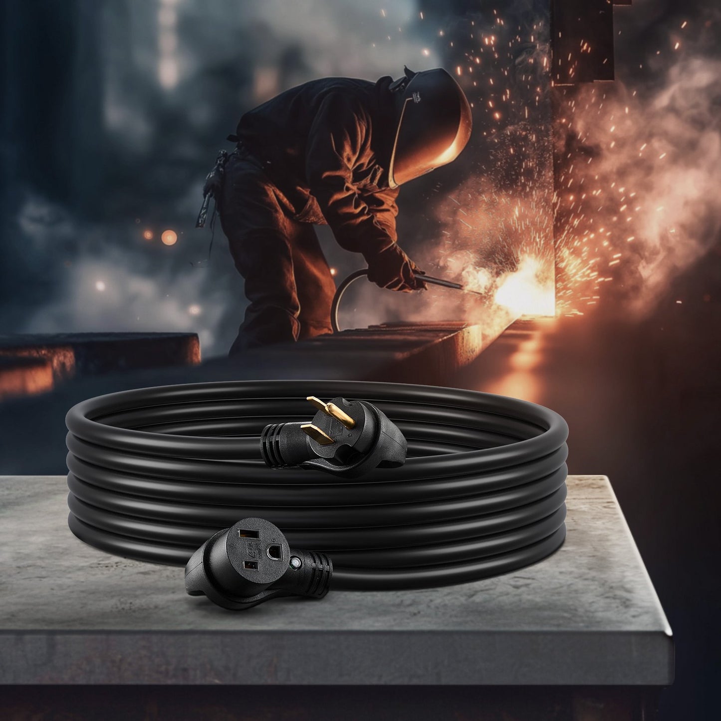 30A Generator Extension Cord 25 Ft Power Cable 250V NEMA 6-50P to 6-50R Heavy Duty Black