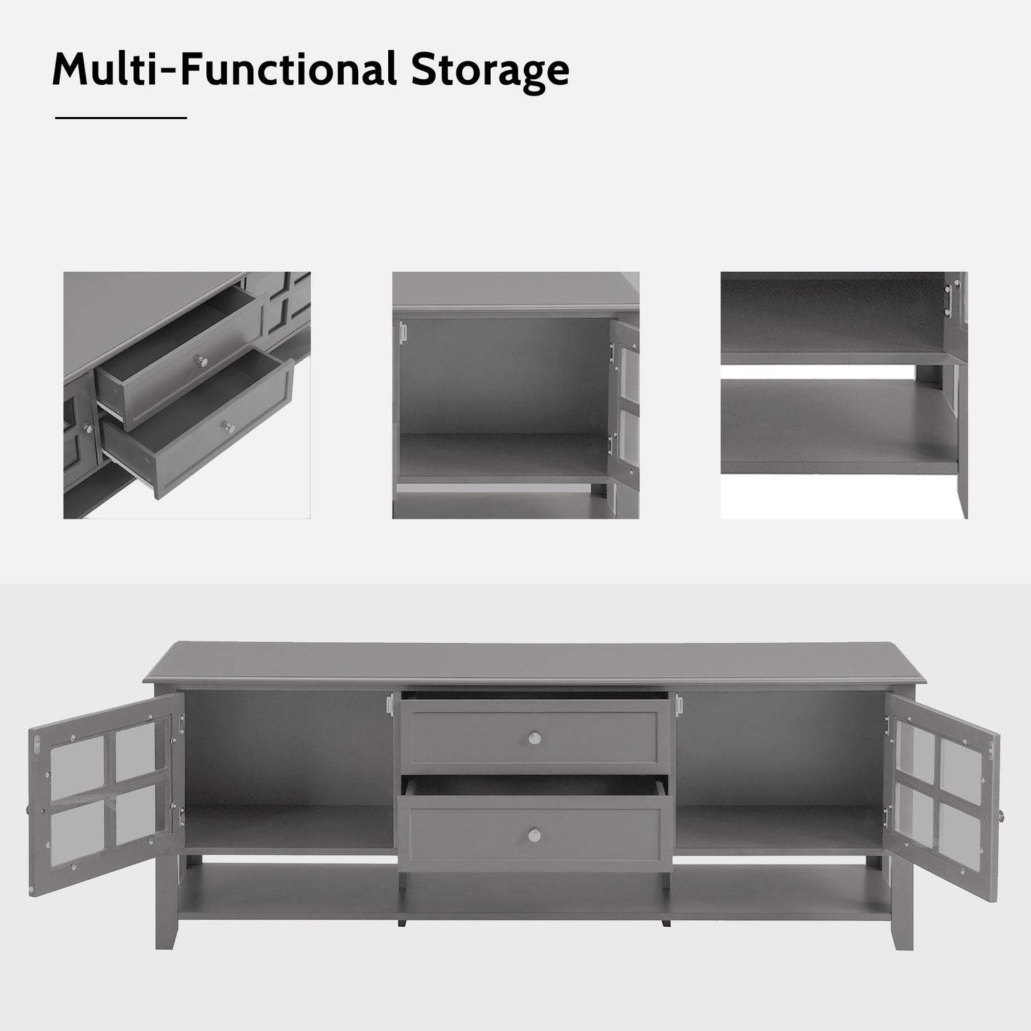 TV Stand for TVs Up to 60'' - Modern Media Console with Storage - Grey