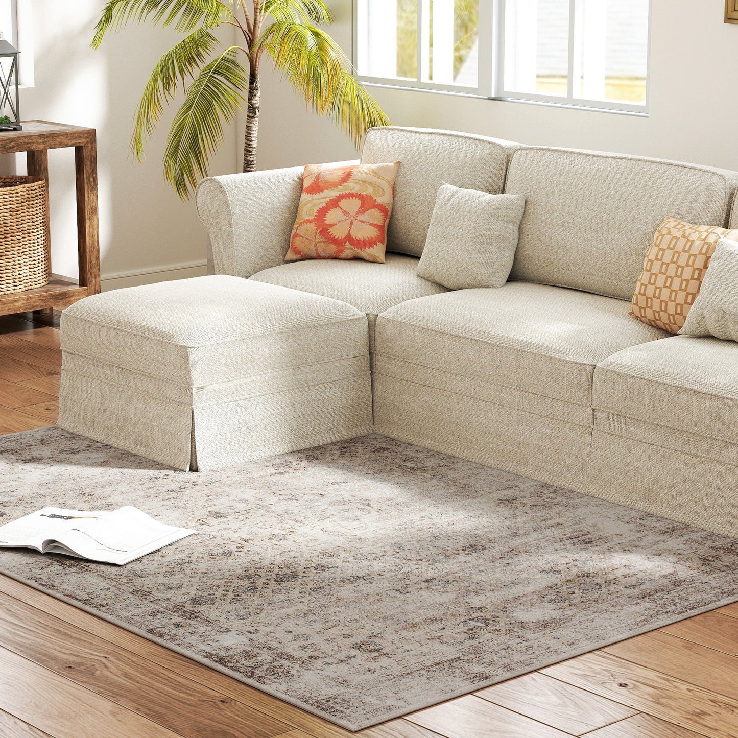 Non-Slip Machine Washable Area Rug 4x6 - Light Mixed-Brown