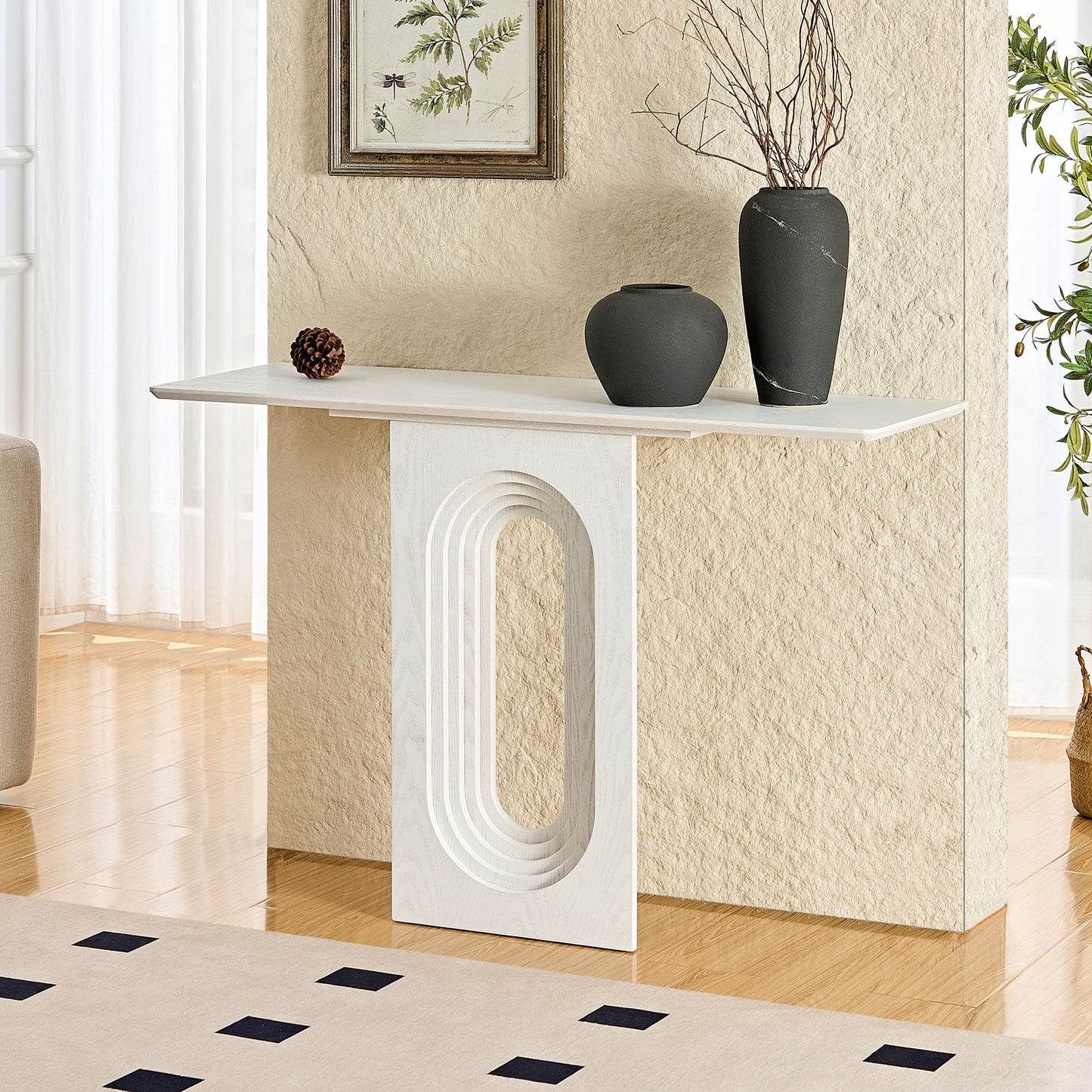 47.24-Inch Modern White Console Table with Loopback Design