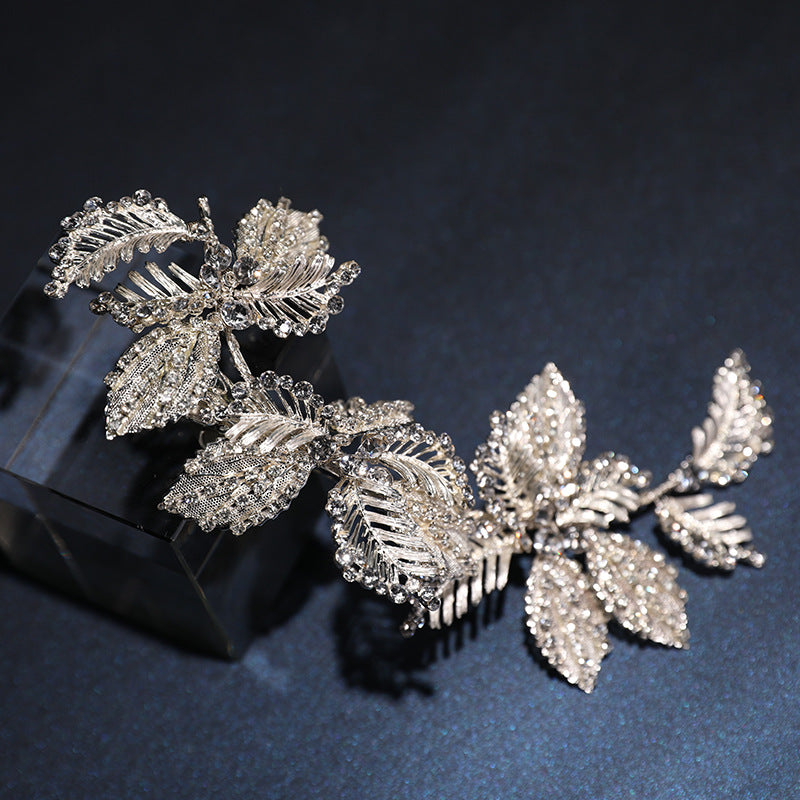 Bridal Alloy Hairpin with Diamond Inlaid Leaf Design