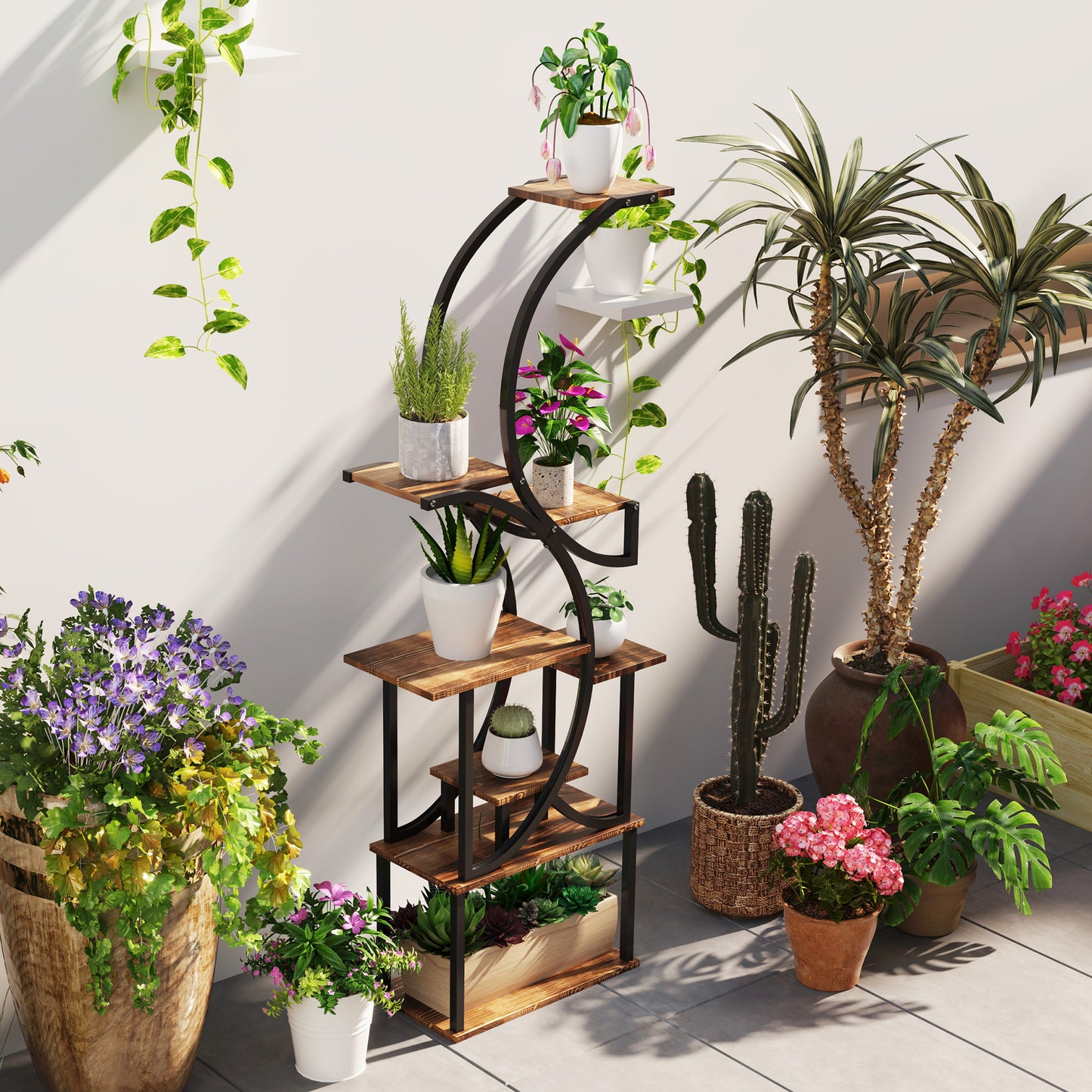 8-Tier S-Shaped Indoor Plant Stand - Carbonized Finish