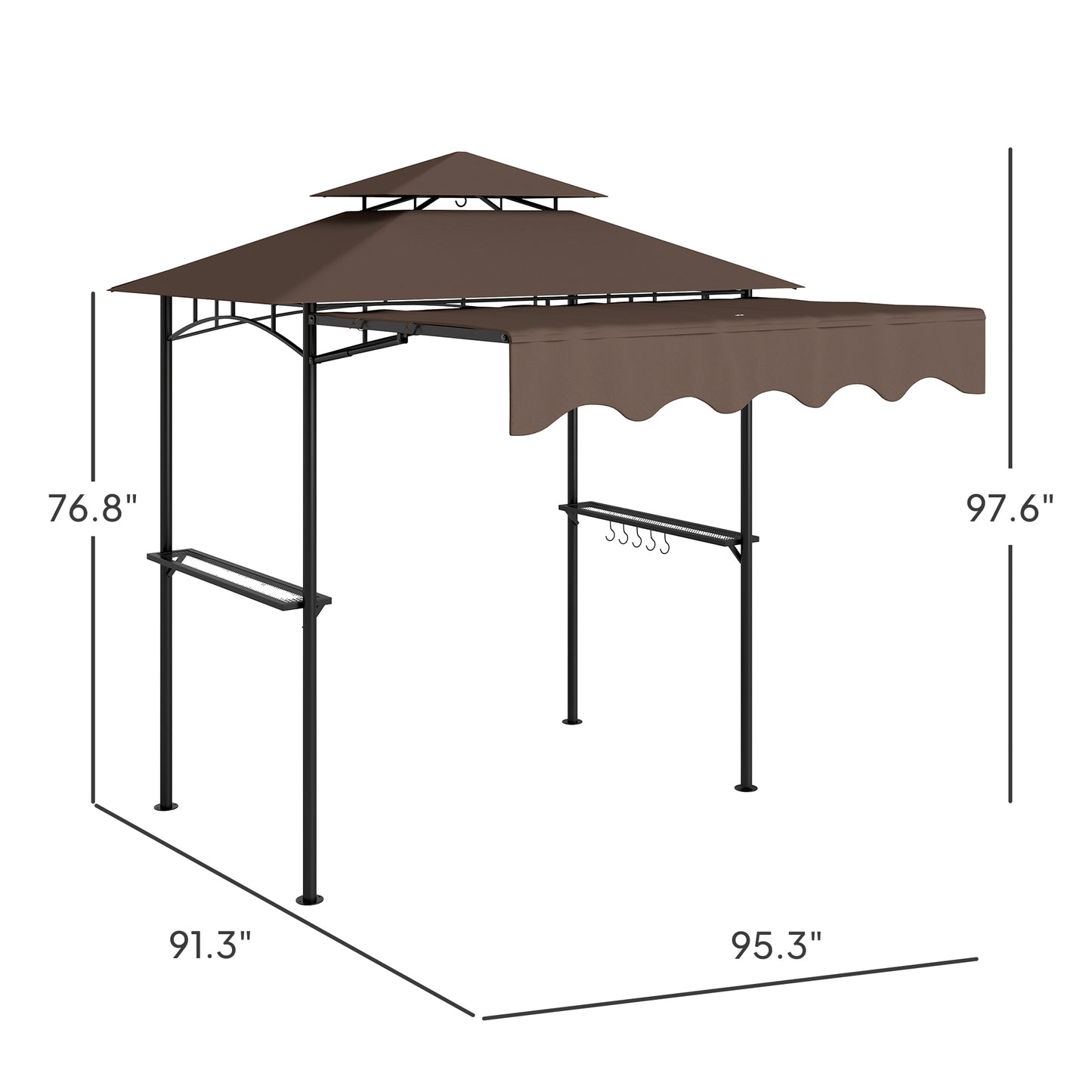 Outdoor Grill Gazebo with Side Shelves & Hooks - Brown
