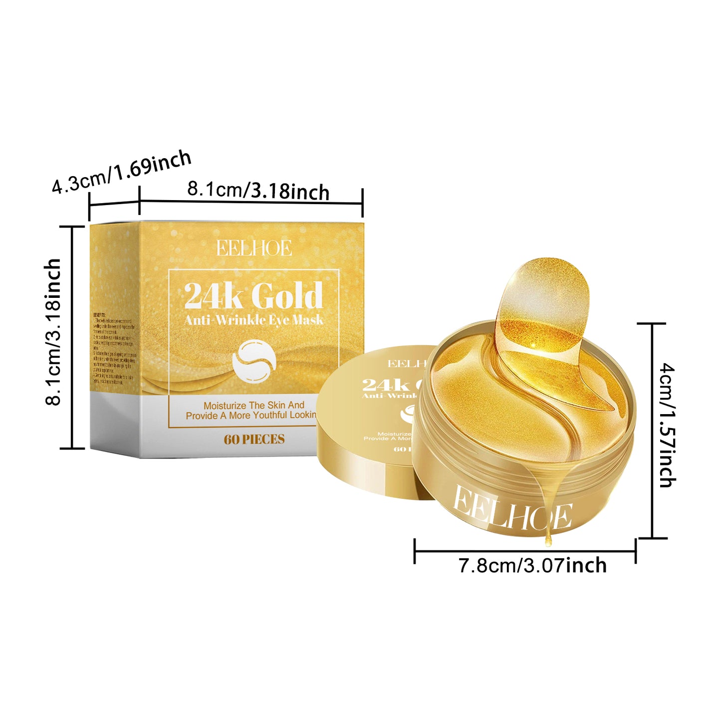 24K Gold Eye Mask Pack - Moisturizing Anti-Aging Eye Care 60pcs