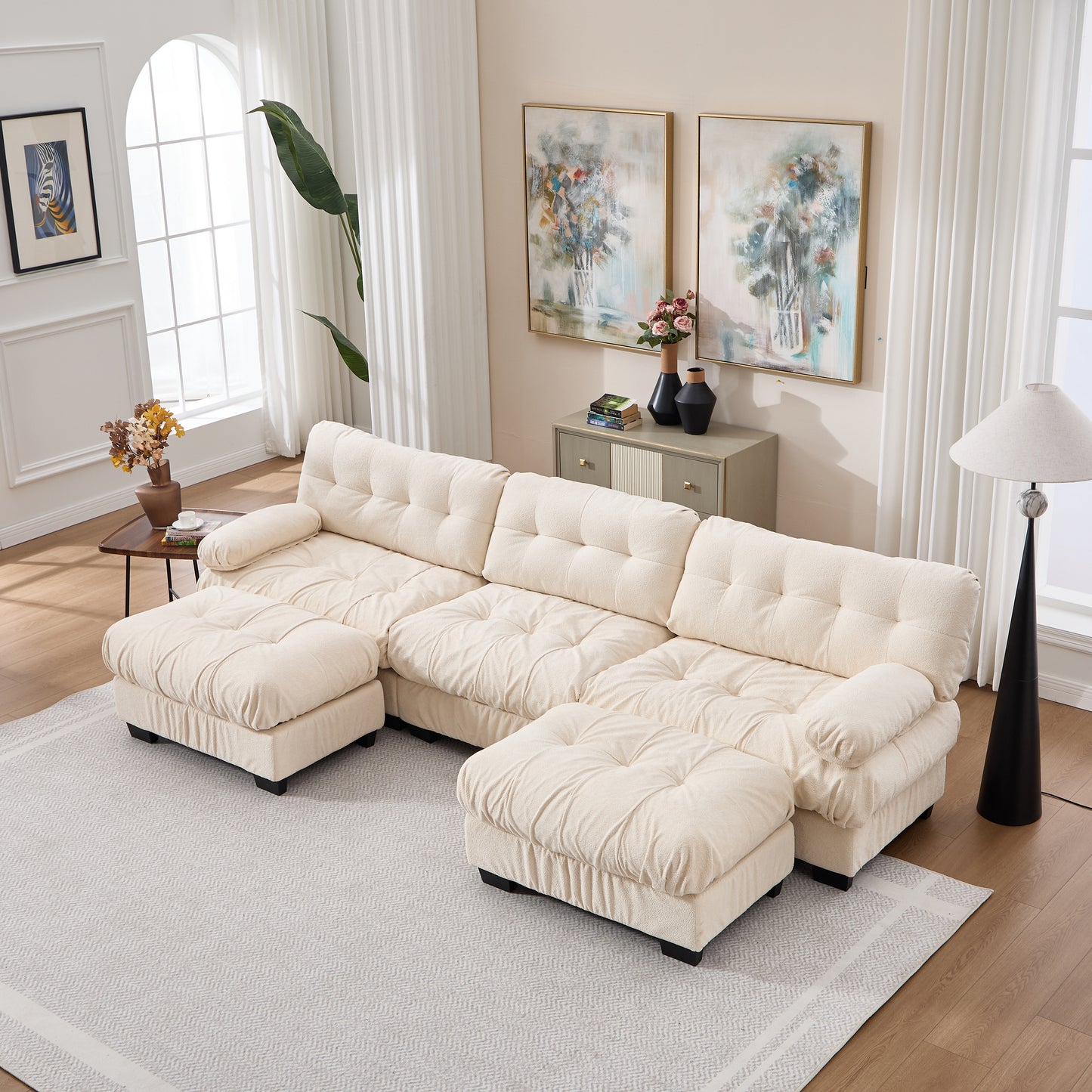 U Shaped Modular Sectional Sofa - Modern Deep Seat Beige Couch