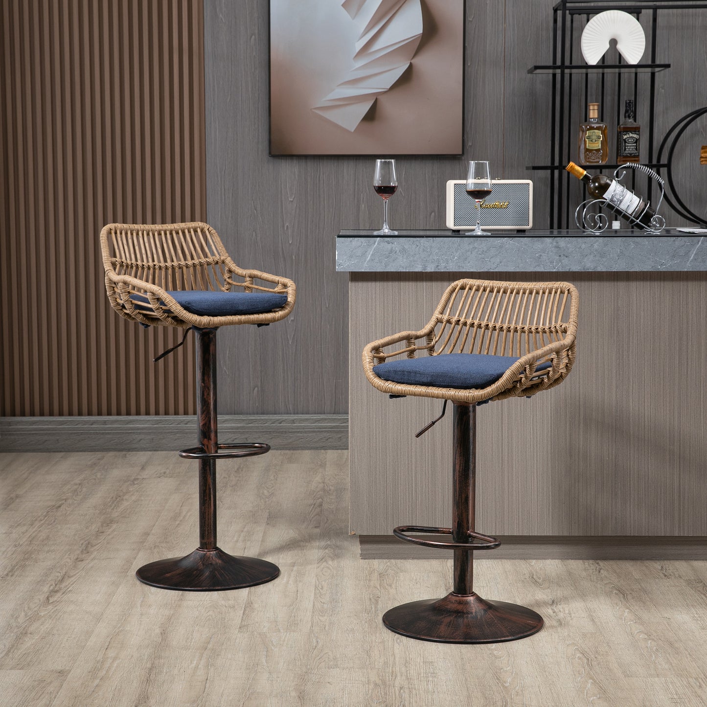 Adjustable Modern Swivel Bar Stools Set of 2 - Blue