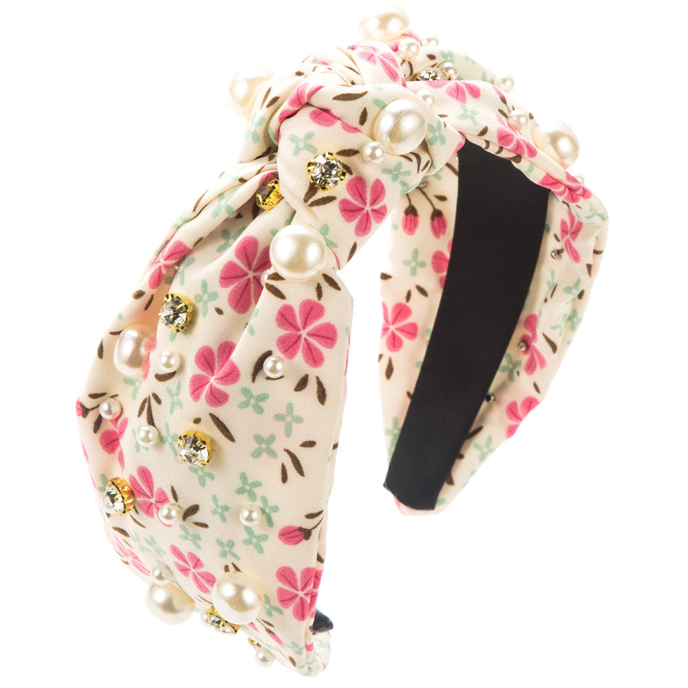Floral Knotted Rhinestone Hair Band - Rose Red