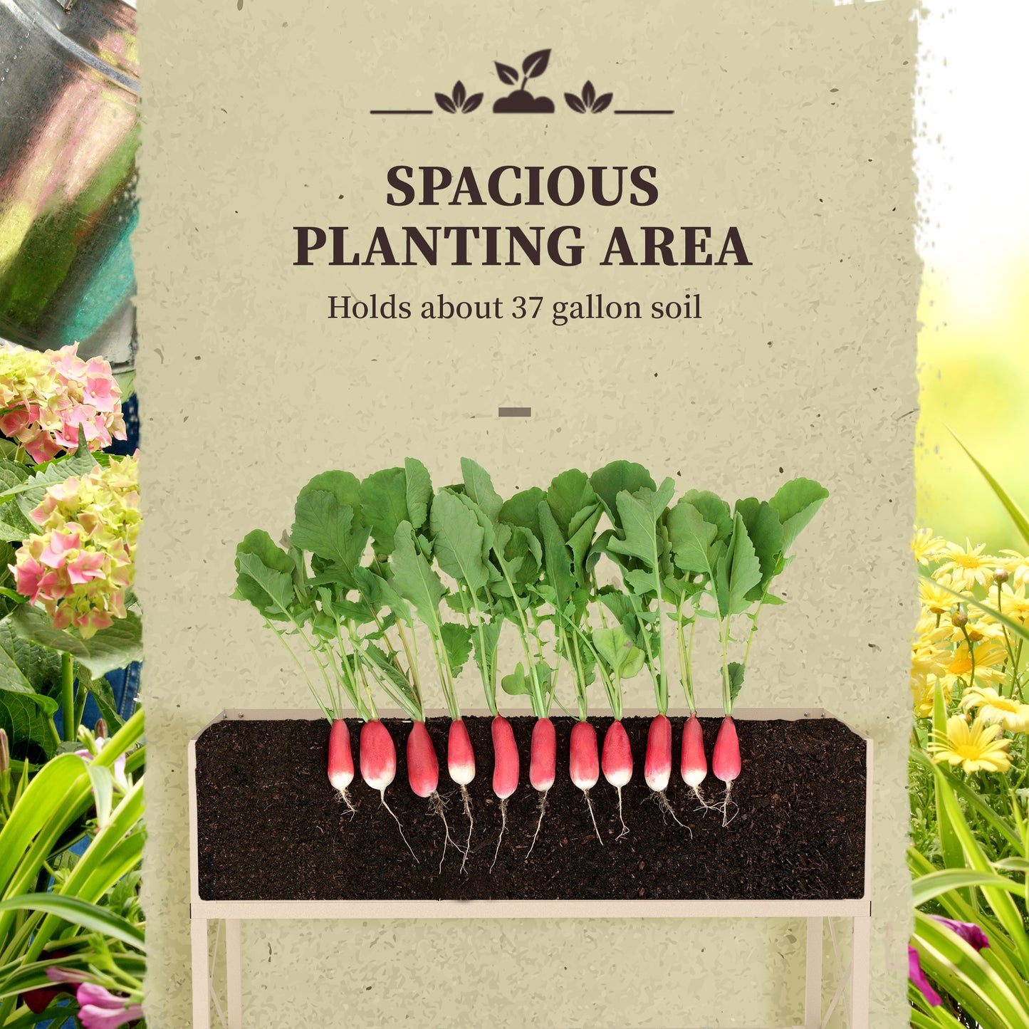 Galvanized Raised Garden Bed with Legs and Storage Shelf - Cream, 41x21 Inches