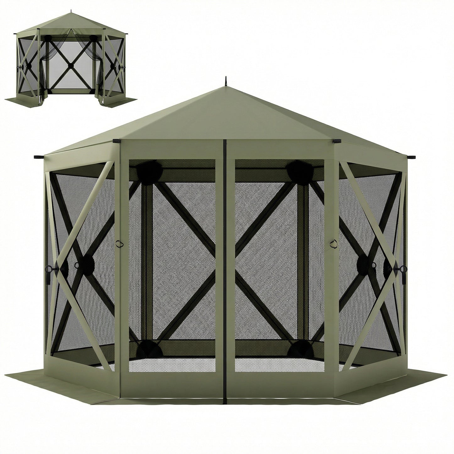 10x11 ft Pop Up Gazebo Screen Tent - Portable Camping Canopy with Net
